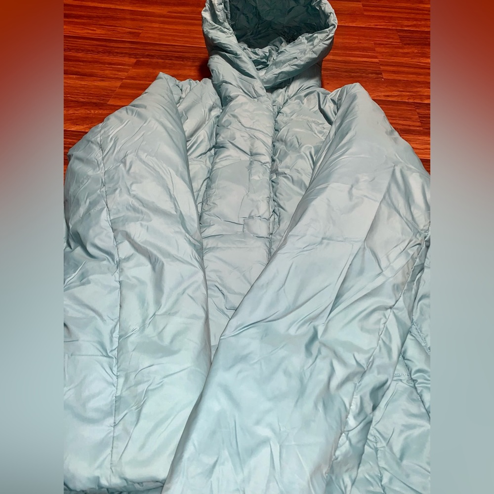 J. Jill Emerson Down Puffer Jacket Hood Jacket Blue Topaz Size M Tall EUC - Picture 9 of 10